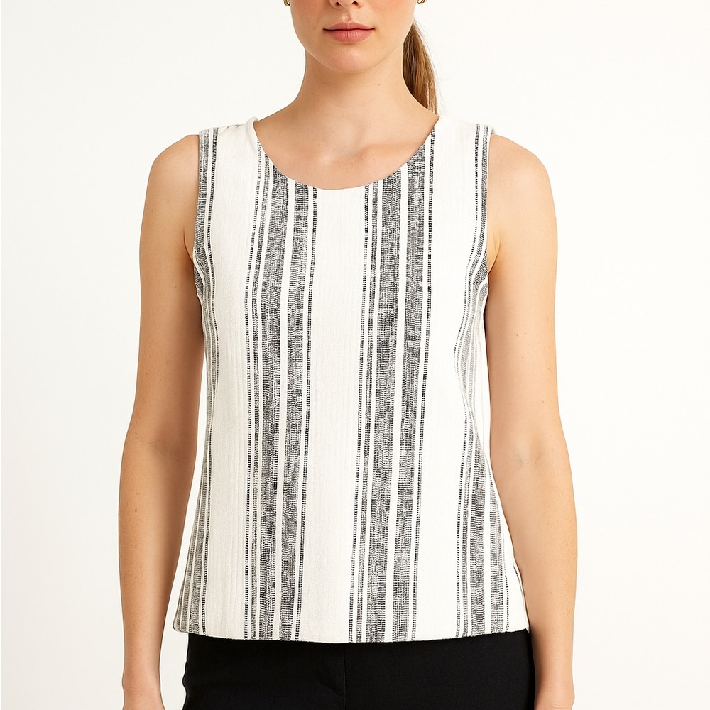 Textured Cotton Sleeveless Top - Black and White Striped